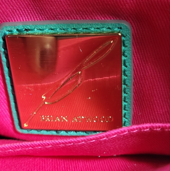 NWT Brian Atwood Turquoise Leather Purse w/ Magenta Lining - Picture 10 of 16